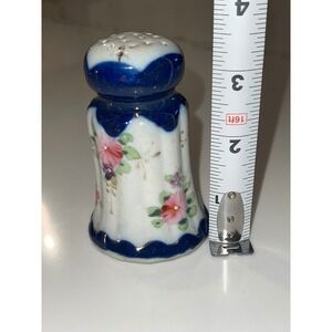 Vintage Hand Painted Porcelain Floral Salt Pepper Shaker Cobalt Blue Gold Trim